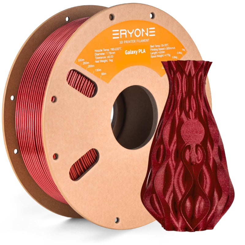 ERYONE Galaxy PLA 3D Printer Filament, Sparkle Glitter PLA, 1.75mm +/-0.03mm, 1kg(2.2LBS)/Spool, Christmas Filament, Galaxy Red - Image 1